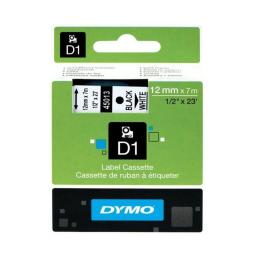 Cinta Rotuladora Adhesiva de Poliéster Dymo D1 45021/ para Label Manager/ 12mm x 7m/ Blanca-Negra