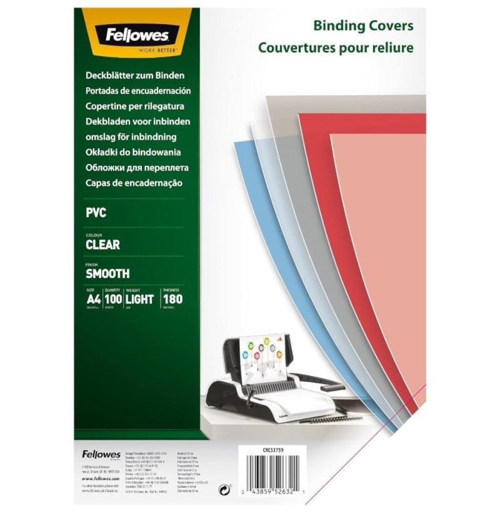 Portadas de PVC Fellowes 5375901/ A4/ 180 Micras/ 100 unidades/ Transparente