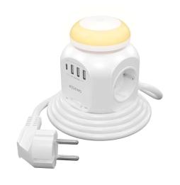 Regleta con Interruptor y Luz Nocturna Aisens ASPS-3A1CL01-W/ 4 Tomas de Corriente/ 1 USB Tipo-C/ 3 USB/ Cable 1.8m/ Blanco