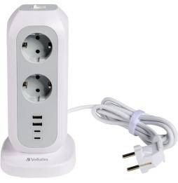 Regleta con Interruptor Verbatim EUPT-01/ 11 Tomas de corriente/ 2 USB-Tipo-A/ 2 USB Tipo-C/ Cable 2m/ Blanca