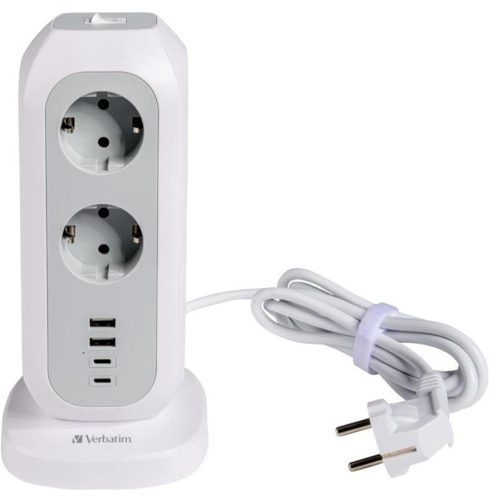 Regleta con Interruptor Verbatim EUPT-01/ 11 Tomas de corriente/ 2 USB-Tipo-A/ 2 USB Tipo-C/ Cable 2m/ Blanca