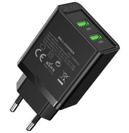 Cargador de Pared Vention FBAB0-EU/ 2xUSB/ 18W/ Negro