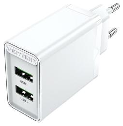 Cargador de Pared Vention FBAW0-EU/ 2xUSB/ 18W/ Blanco