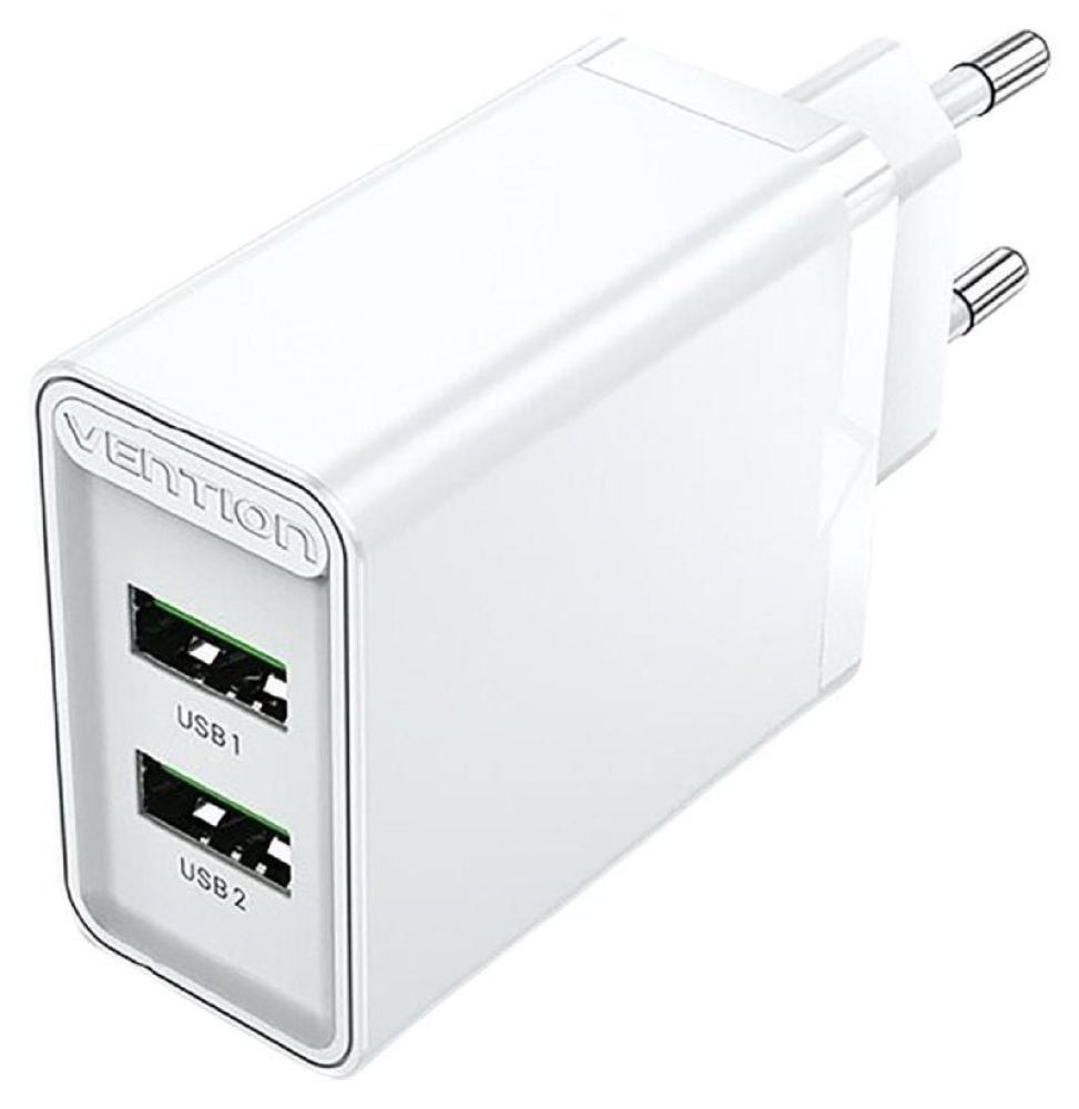 Cargador de Pared Vention FBAW0-EU/ 2xUSB/ 18W/ Blanco