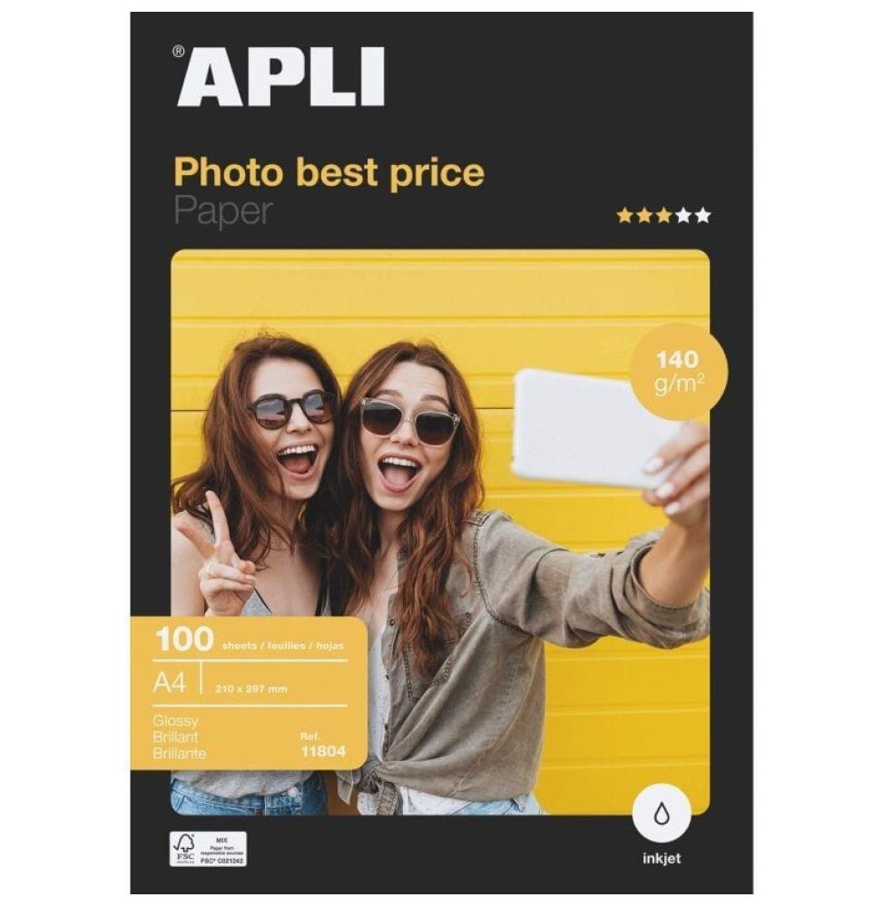 Papel Fotográfico Apli Bestprice 11804/ DIN A4/ 140g/ 100 Hojas/ Brillante