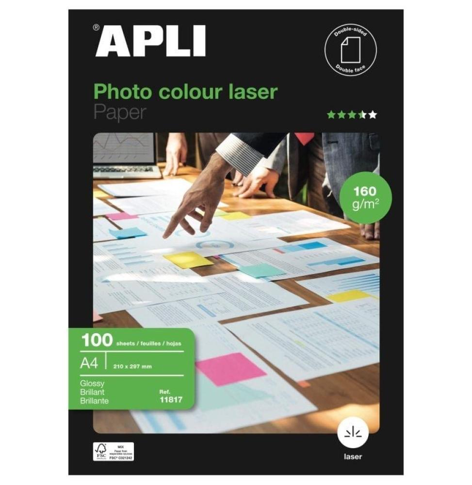 Papel Fotográfico Apli Colour Laser 11817/ DIN A4/ 160g/ 100 Hojas/ Brillante