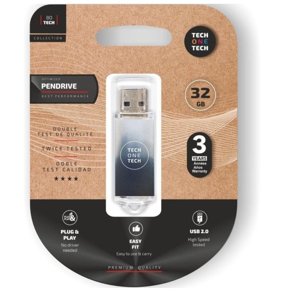 Pendrive 32GB Tech One Tech Be B&W USB 2.0/ Blanco y Negro Degradado