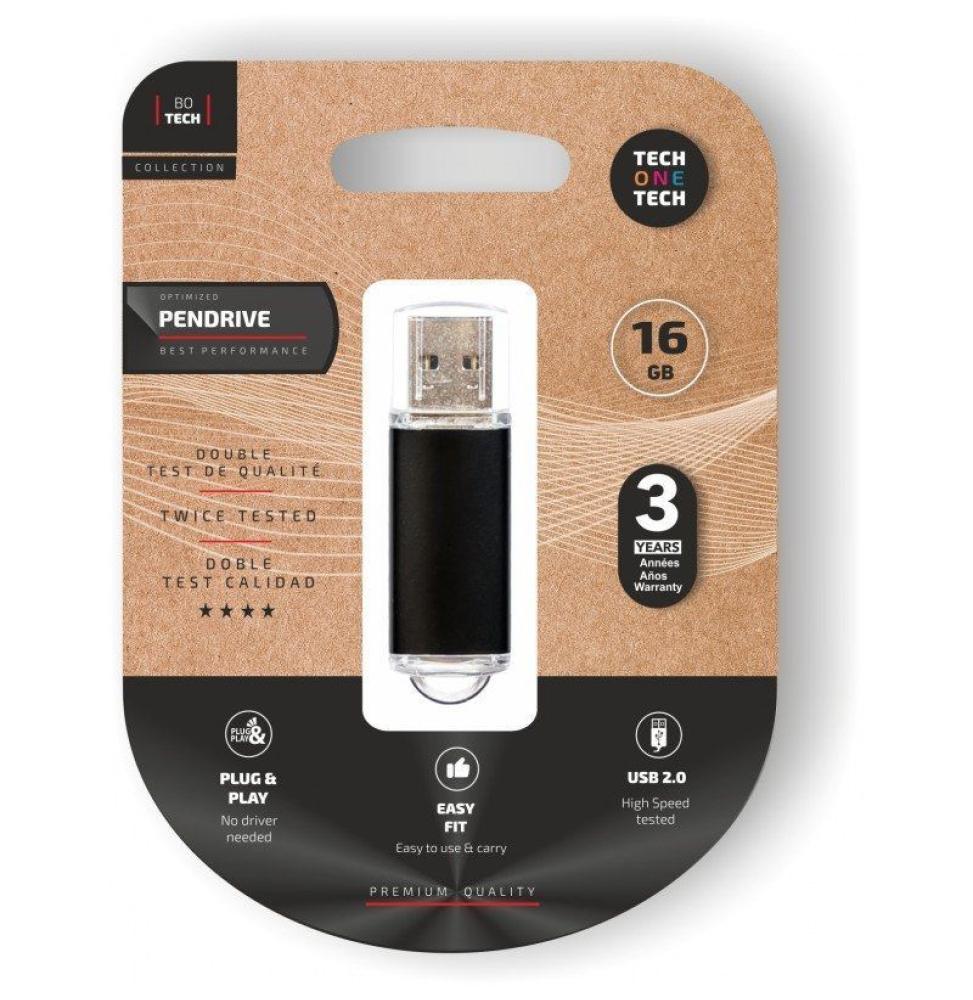 Pendrive 16GB Tech One Tech Basic USB 2.0/ Negro