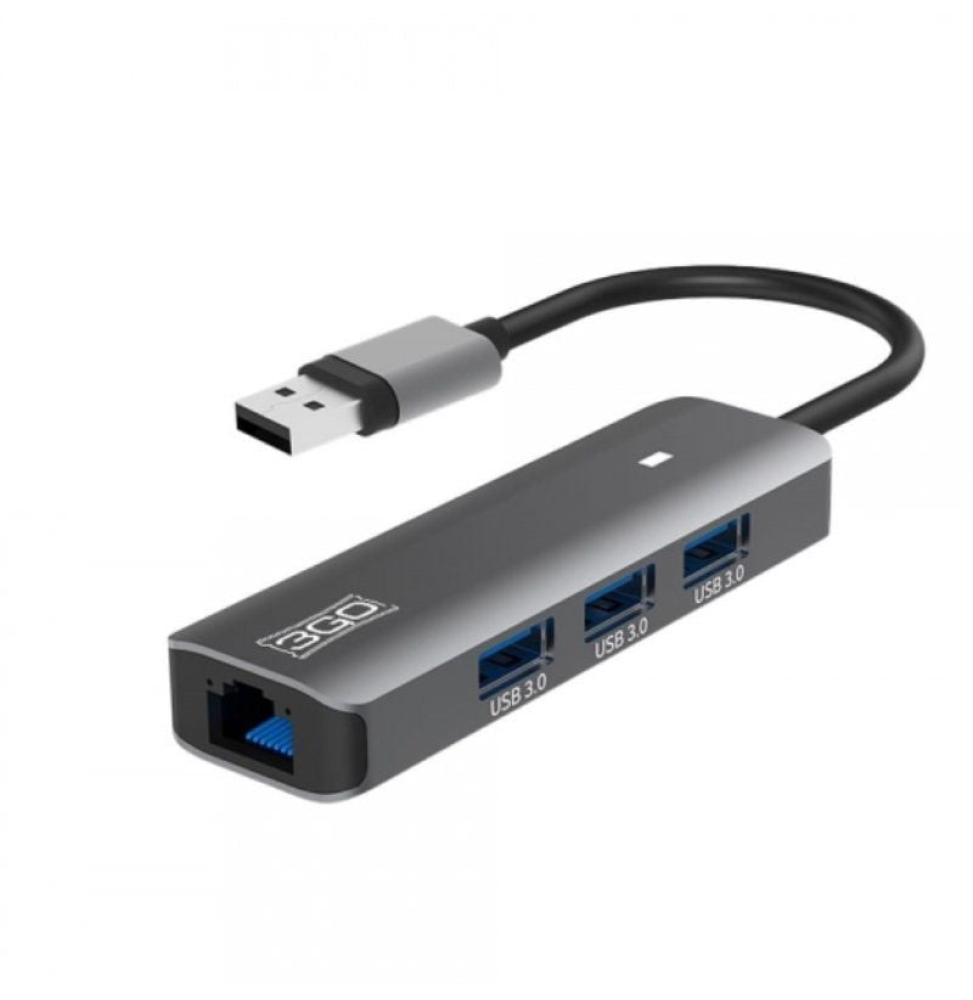 HUB USB 3.0 3GO HUB37PETH2/ 3xUSB/ 1xRJ45/ Gris