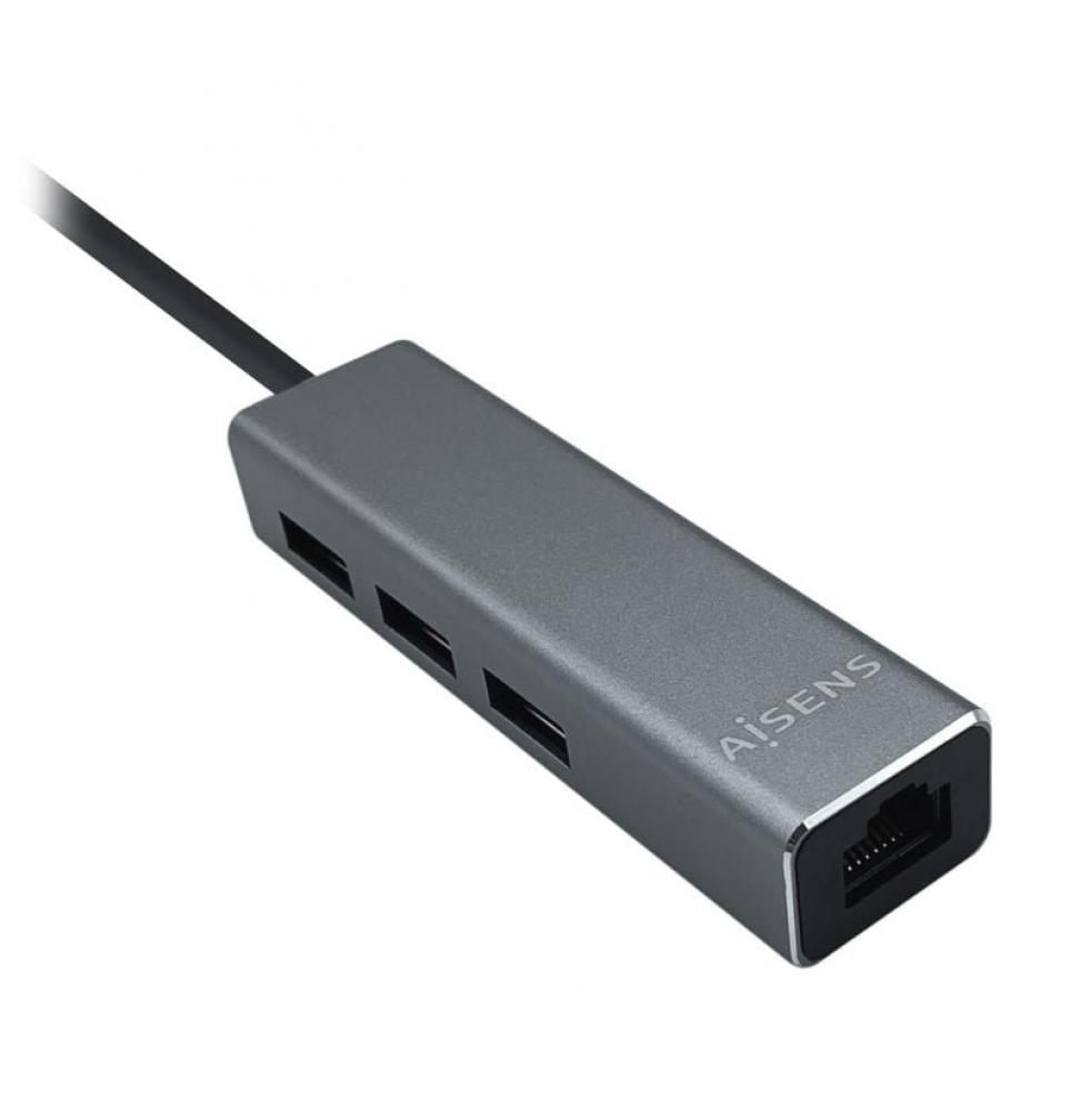 Hub USB 3.0 Aisens A106-0401/ 3xUSB/ 1xRJ45/ Gris