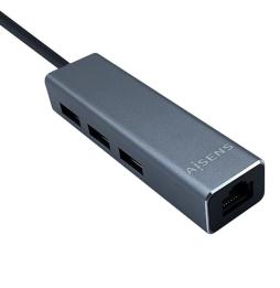 Hub USB Tipo-C Aisens A109-0396/ 3xUSB/ 1xRJ45/ Gris