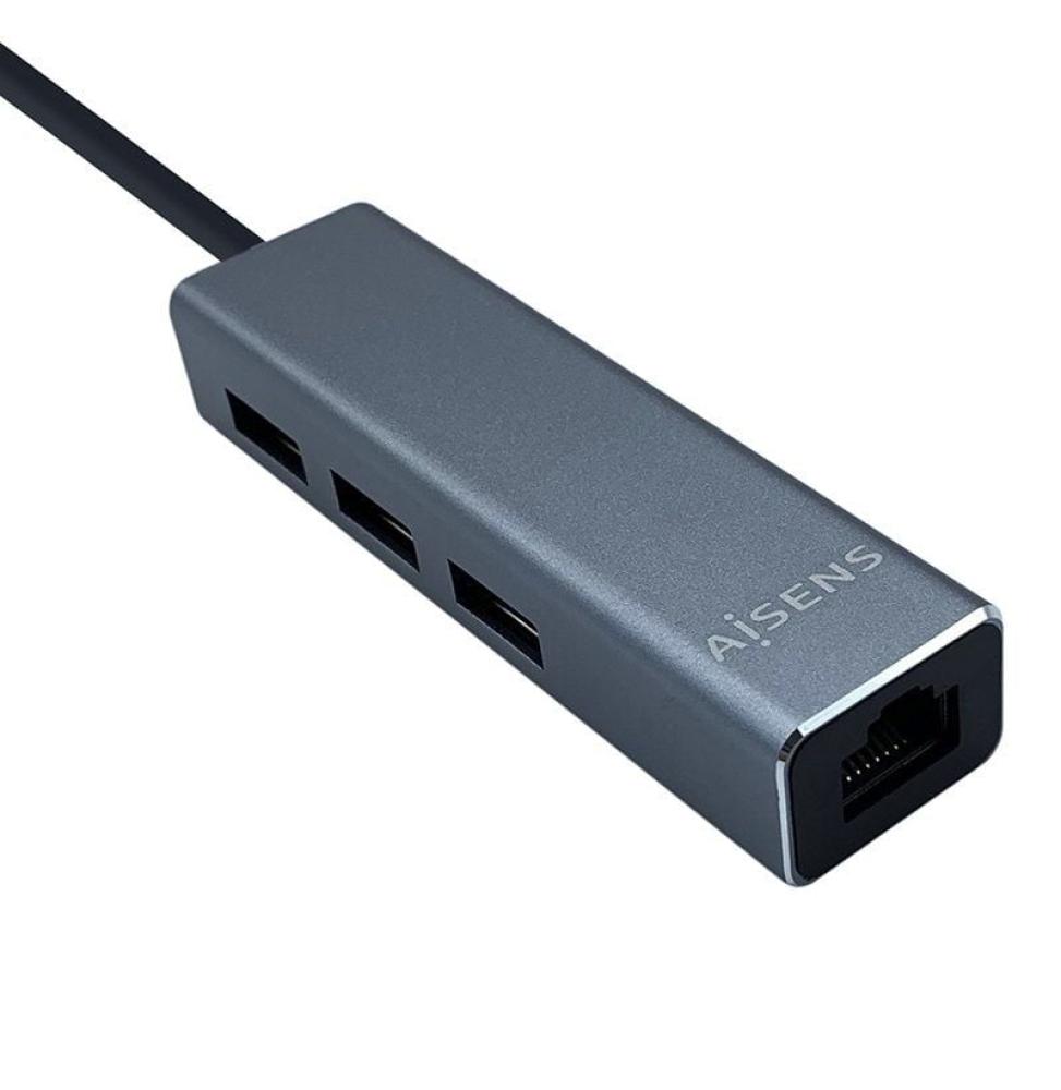 Hub USB Tipo-C Aisens A109-0396/ 3xUSB/ 1xRJ45/ Gris