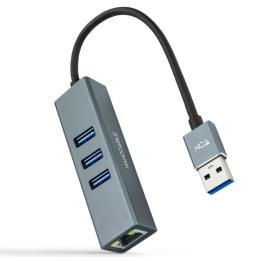 Hub USB 3.0 Nanocable 10.03.0407/ 3xUSB/ 1xRJ45/ Gris