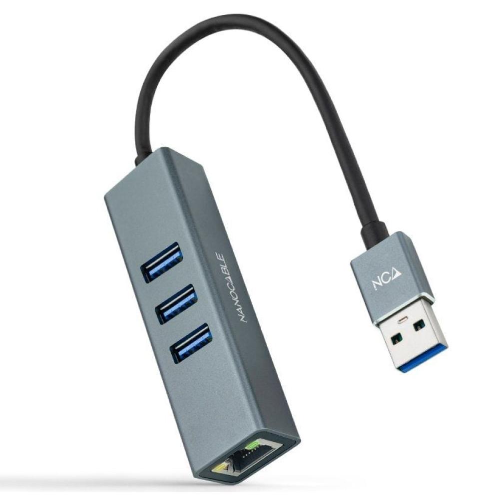 Hub USB 3.0 Nanocable 10.03.0407/ 3xUSB/ 1xRJ45/ Gris