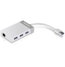 Hub USB 3.0 Trendnet TU3-ETGH3/ 3xUSB/ 1xRJ45/ Blanco y Gris