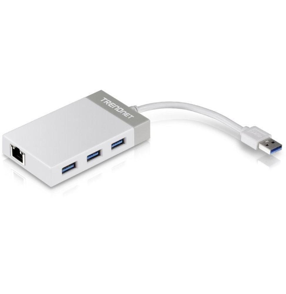 Hub USB 3.0 Trendnet TU3-ETGH3/ 3xUSB/ 1xRJ45/ Blanco y Gris