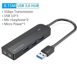 Hub USB 3.0 con Tarjeta de Sonido Vention CHIBB/ 3xUSB/ 1xMicroUSB PD