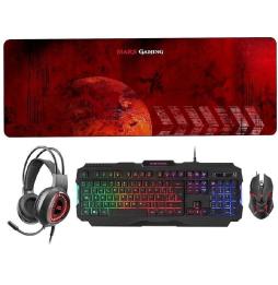 Pack Gaming Mars Gaming MCPRGB2/ Teclado RGB + Ratón Óptico + Alfombrilla XXL + Auriculares