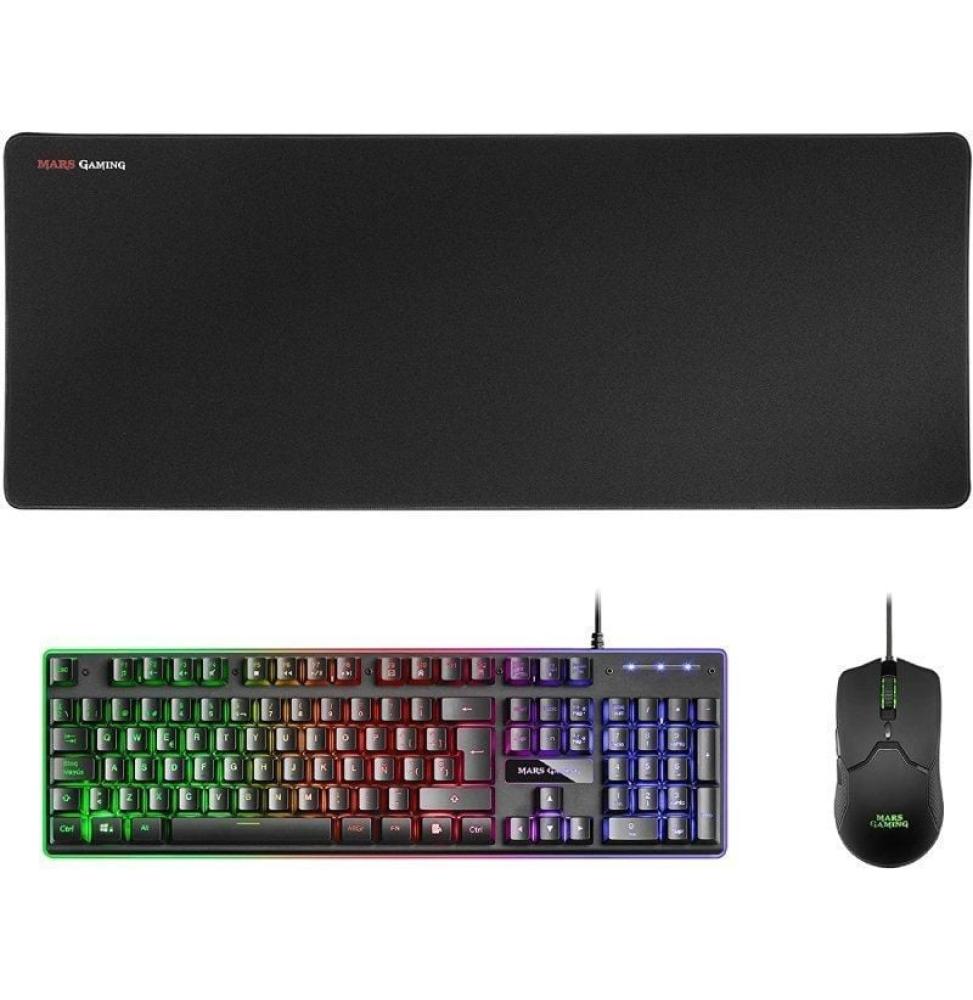 Pack Gaming Mars Gaming MCPX/ Teclado H-MECH  + Ratón Óptico + Alfombrilla/ Negro