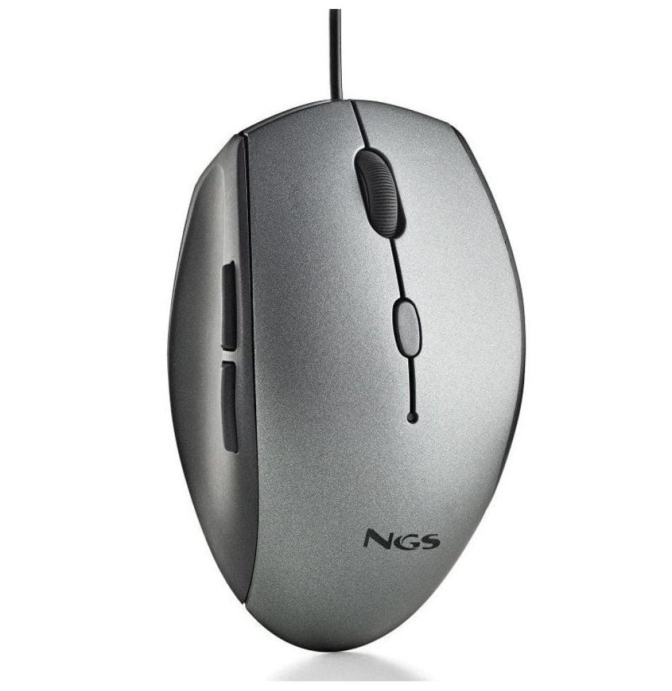 Ratón Ergonómico NGS Moth Gray/ Hasta 1600 DPI/ Gris