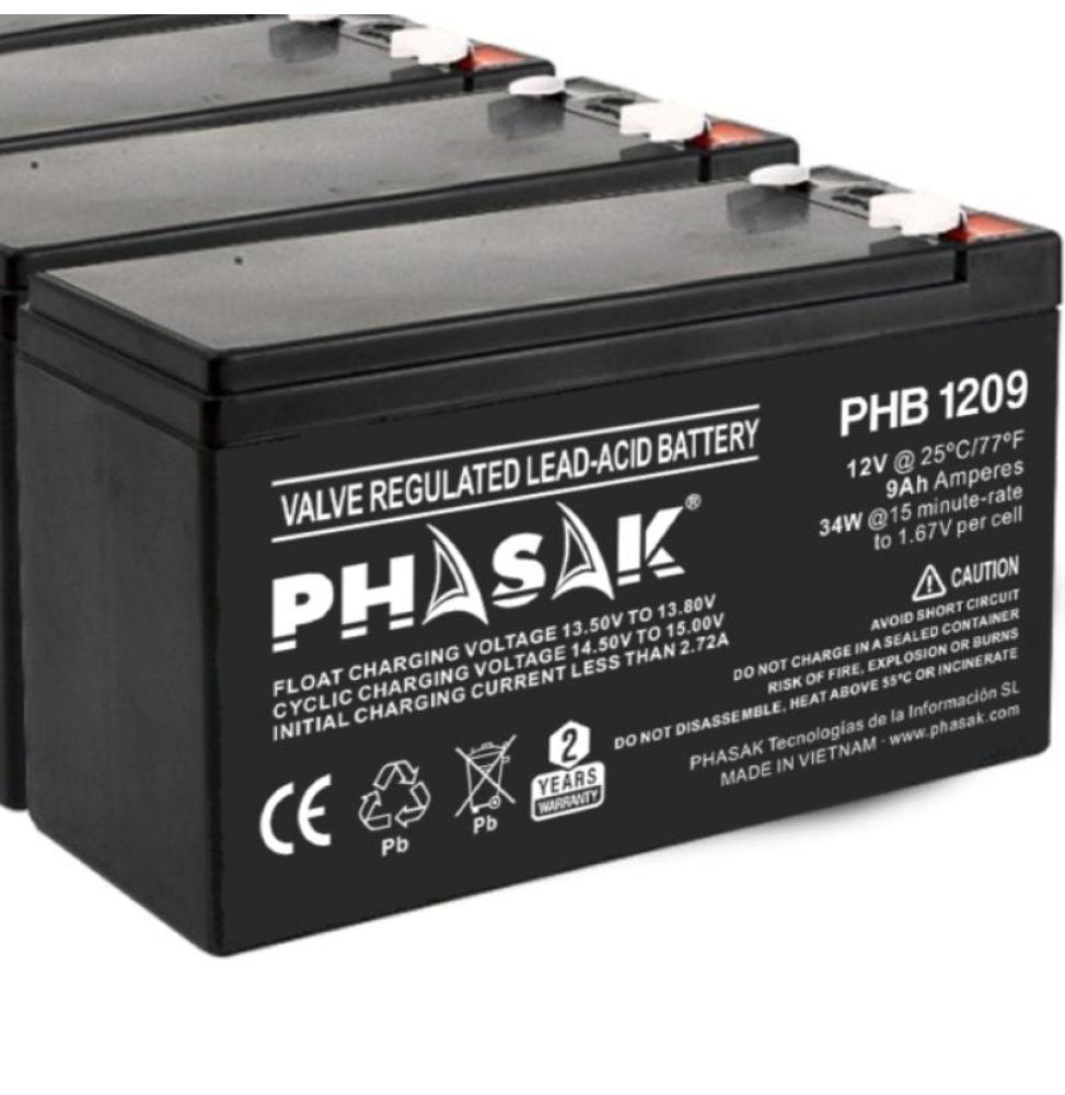 Batería Phasak PHB 1209 compatible con SAI/UPS PHASAK según especificaciones