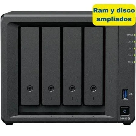 NAS Synology Diskstation DS925+/ 4 Bahías 3.5"- 2.5"/ 8GB DDR4/ 16TB/ Formato Torre - PixelPlaza