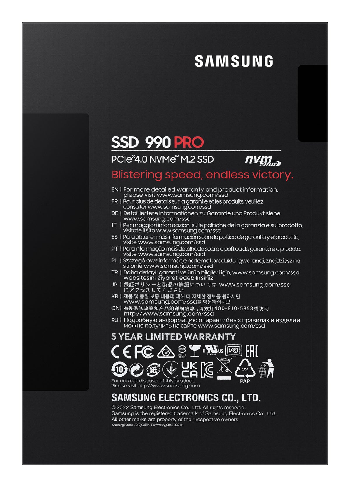 Disco duro interno solido SSD Samsung mz - v9p1t0bw - 990 pro - 1TB - M.2 2280 - PCIe 4.0