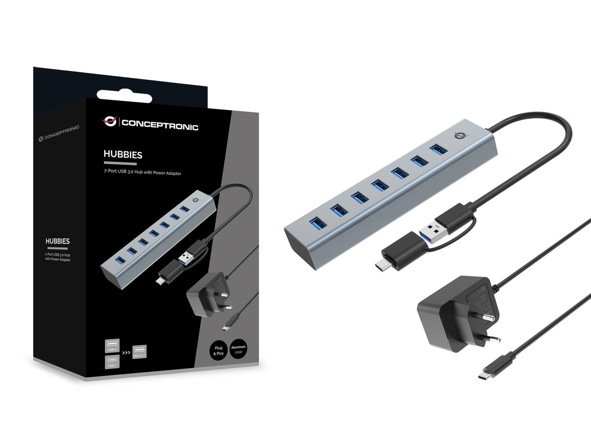 Hub USB 3.0 Conceptronic hubbies21gp 7 puertos USB - c a 7xusb - a con alimentador