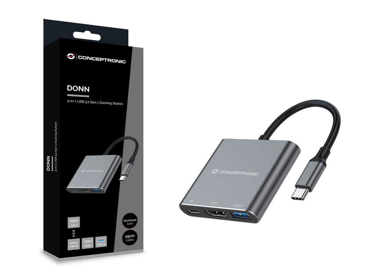 Hub USB tipo c Conceptronic donn18g 1 x HDMI · 1 x USB 3.0 · 1 x USB tipo c · 100w
