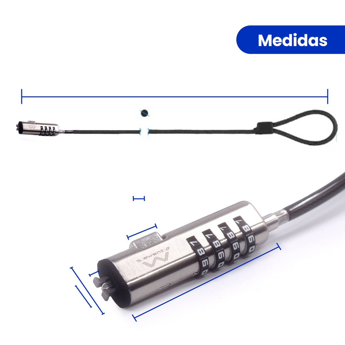 Cable de seguridad Ewent para portatil · combinacion 4 digitos 1.8m