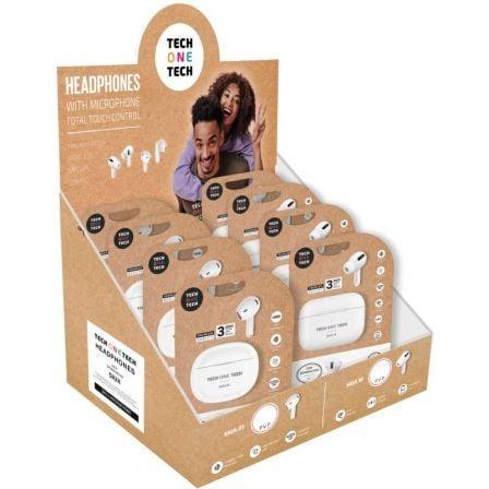 Expositor de Auriculares Bluetooth Tech One Tech TEC1420/ con estuche de carga/ Autonomía 5h/ Blancos/ Incluye 8 Auriculares Blancos - PixelPlaza
