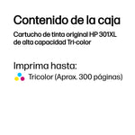 Cartucho de Tinta Original HP nş301 XL Alta Capacidad/ Tricolor