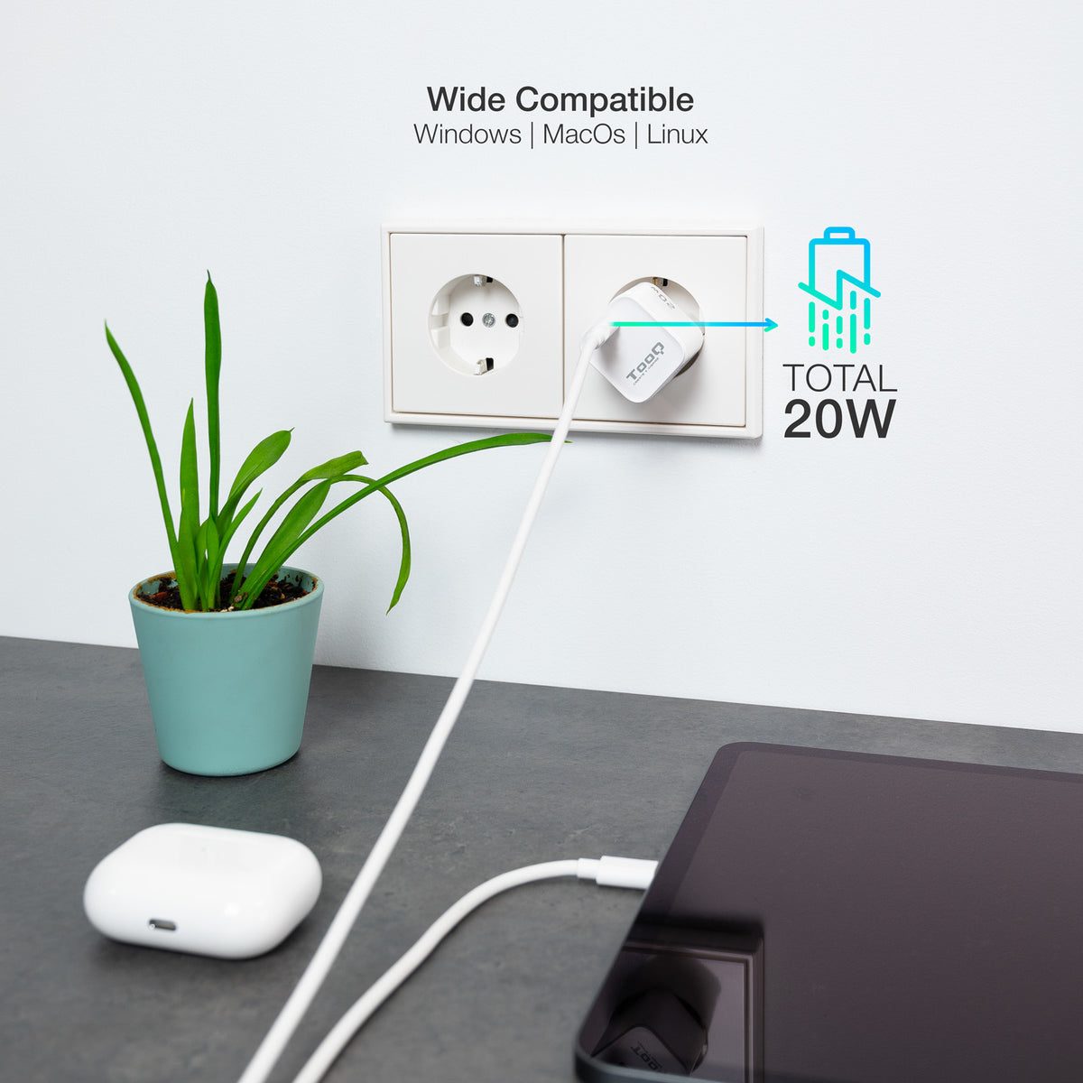 Cargador de pared Tooq USB - c blanco 20w