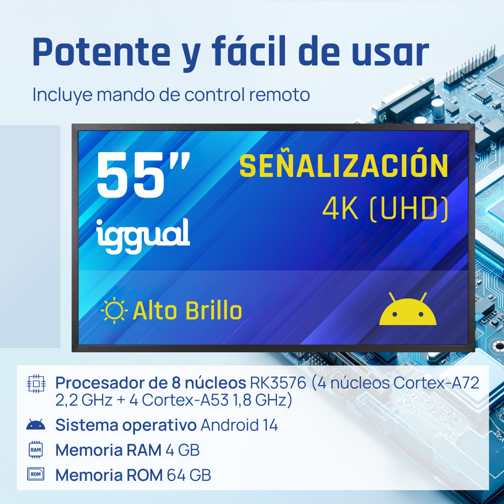 Iggual Pantalla señalización 4K 55 Alto Brillo
