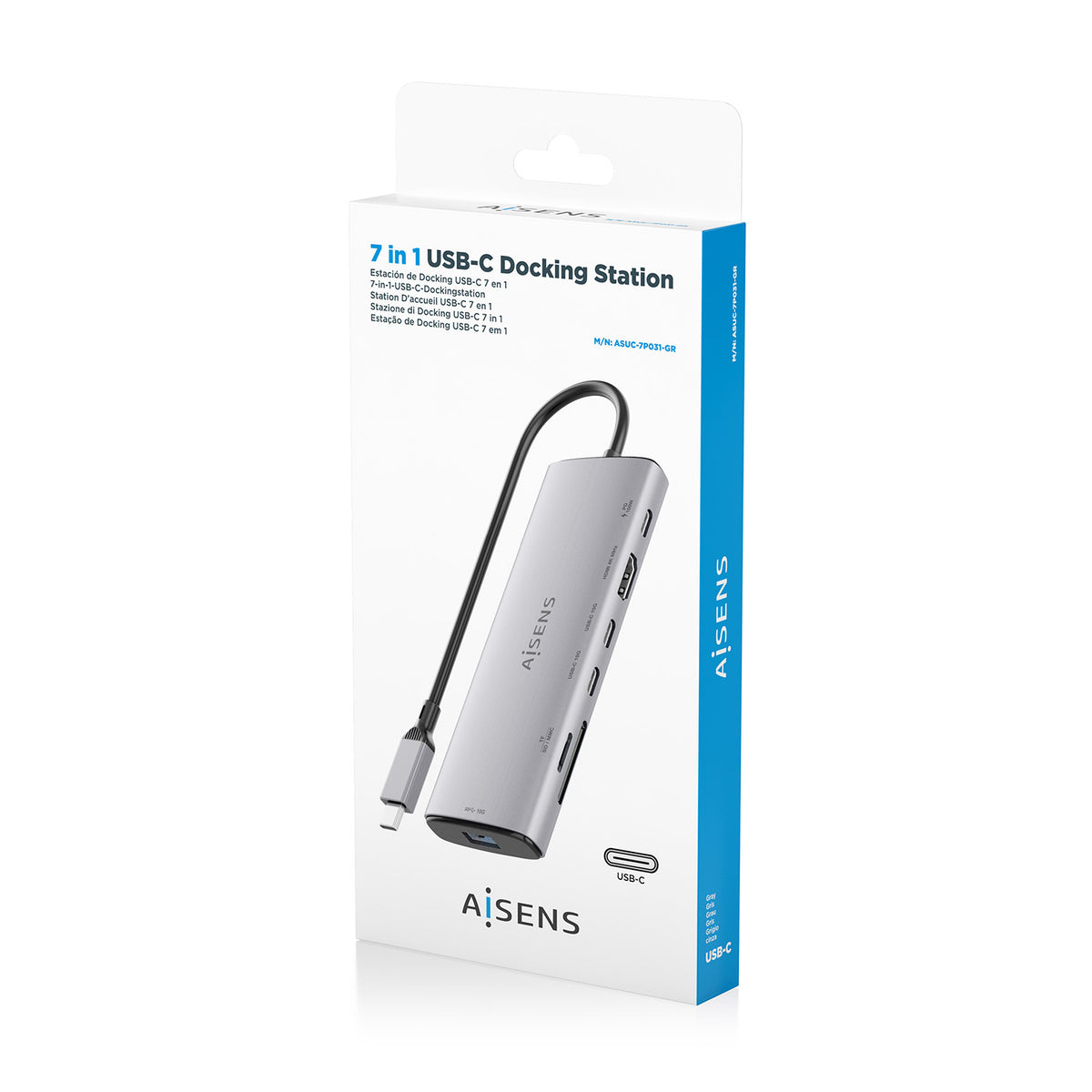 Docking USB Tipo-C Aisens ASUC-7P031-GR/ 1xHDMI 4K/ 1xUSB/ 2xUSB Tipo-C/ 1xLector Tarjetas/ 1xUSB Tipo-C PD/ Gris