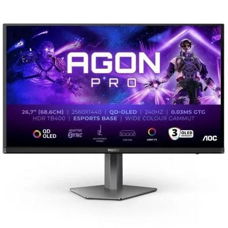 Monitor Gaming Ultraparonámico AOC AG276QZD2 26.5"/ WQHD/ Multimedia/ 0.03ms/ 240Hz/ QLED/ Regulable en altura/ Negro - PixelPlaza