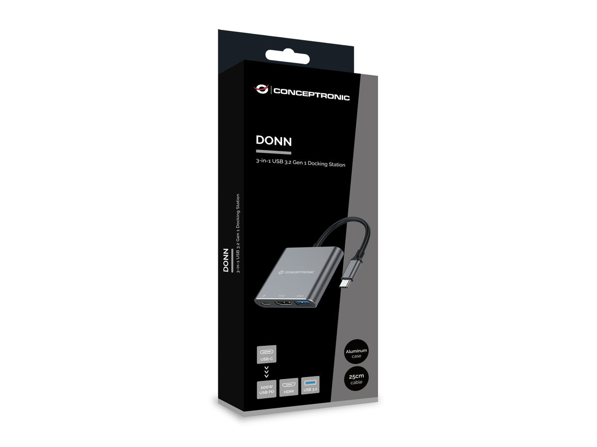 Hub USB tipo c Conceptronic donn18g 1 x HDMI · 1 x USB 3.0 · 1 x USB tipo c · 100w