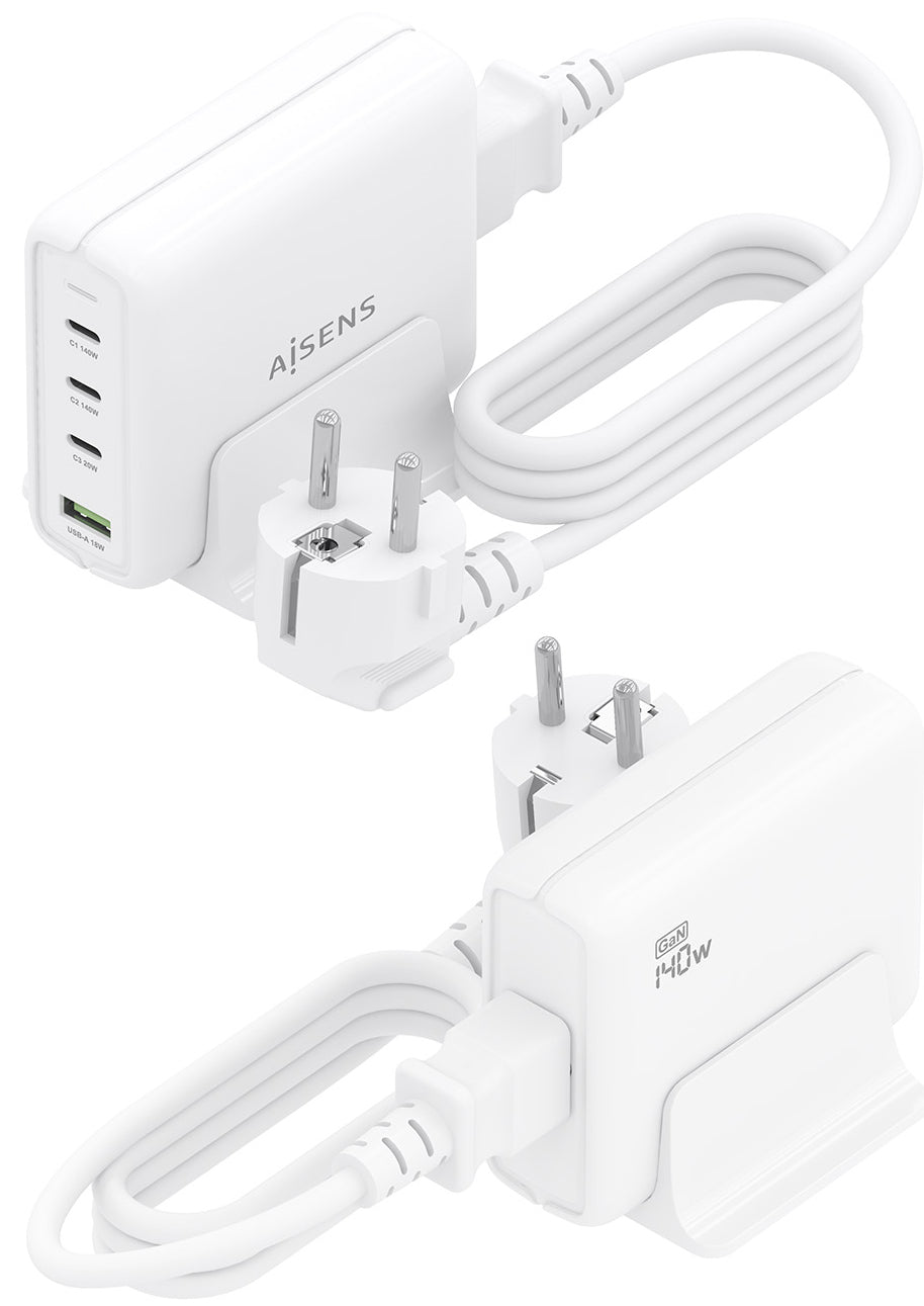 Cargador Sobremesa GaN Aisens ASCH-140W4P055-W/ 3xUSB Tipo-C/ 1xUSB/ 140W