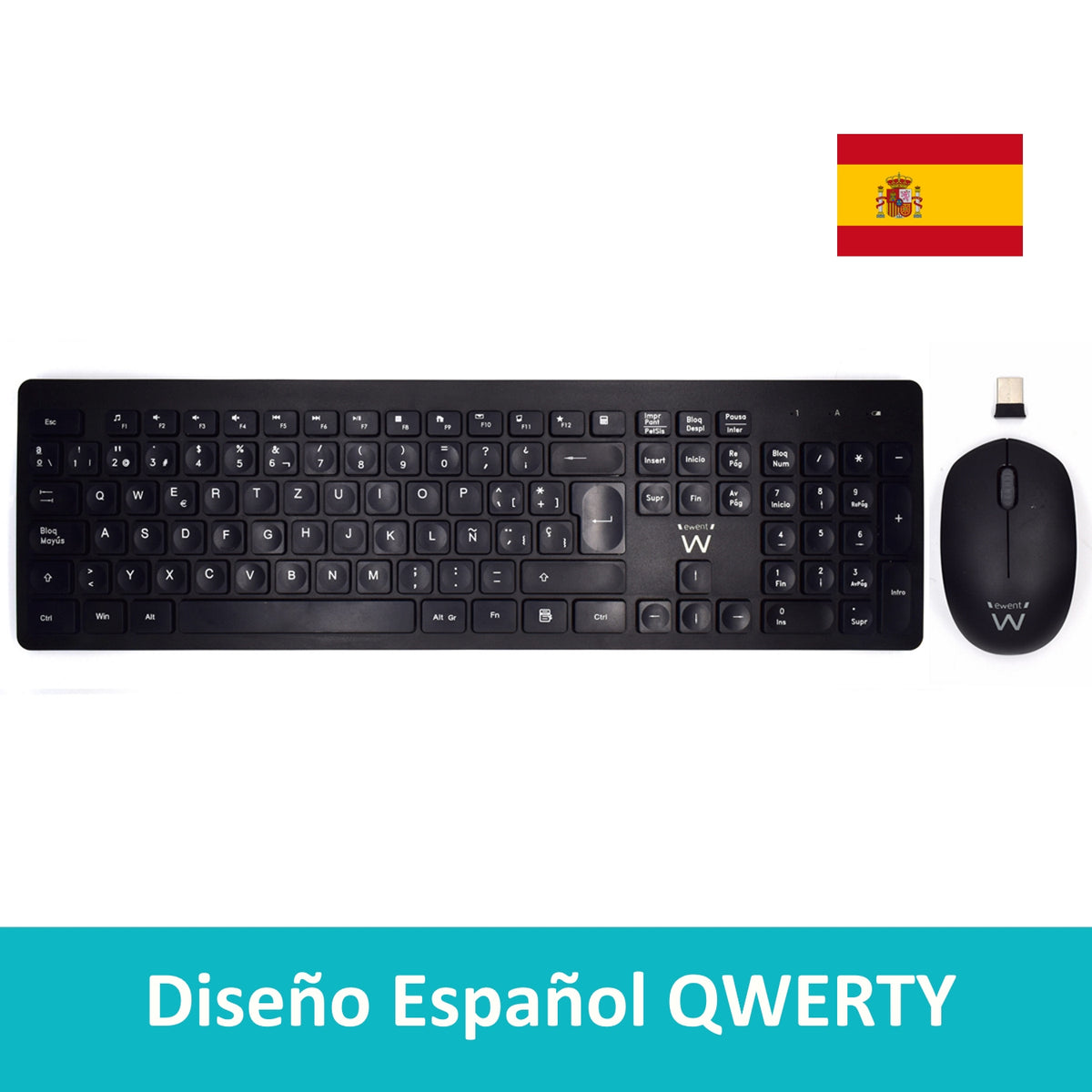 Teclado inalambrico multimedia Ewent ew3256 + raton formato españa