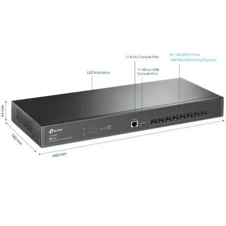Switch Gestionable TP-Link Omada JetStream TL-SX3008F/ 8 Puertos/ SFP+ 10GE - PixelPlaza