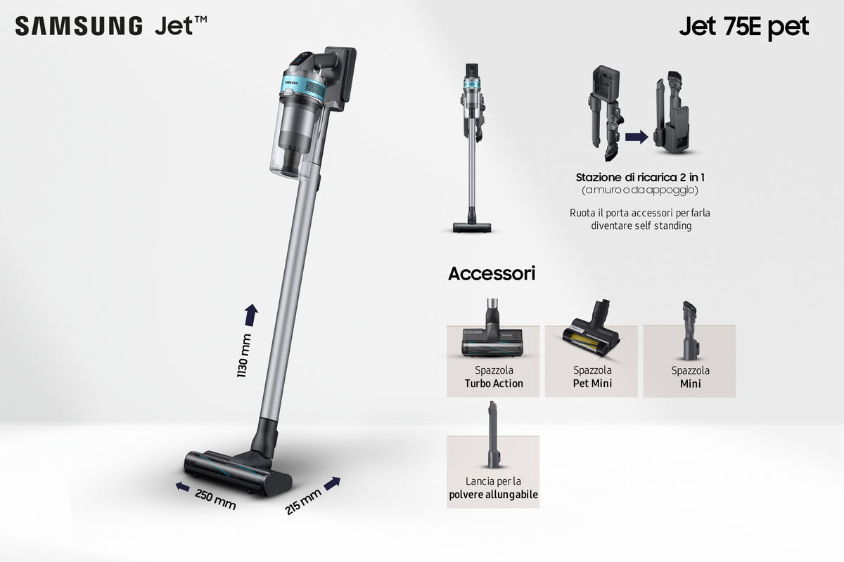 Aspirador Escoba con batería Samsung Jet 75B Pet/ 21.6V/ Autonomía 210 Min