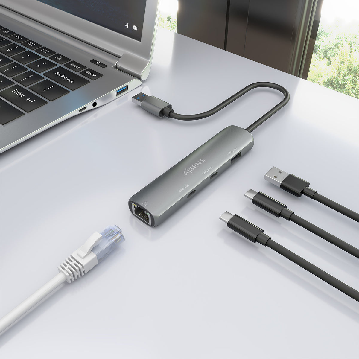 Hub USB Aisens ASUC-4P036-GR/ 2xUSB Tipo-C/ 1xUSB/ 1xRJ45/ Gris
