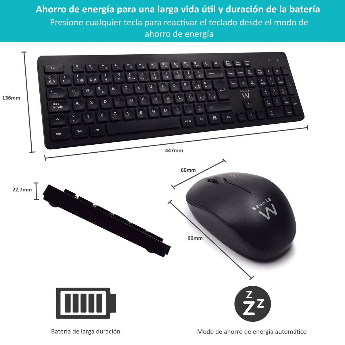 Teclado inalambrico multimedia Ewent ew3256 + raton formato españa
