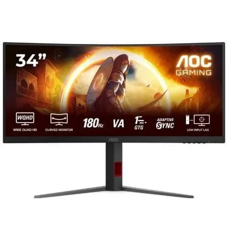 Monitor Gaming Ultraparonámico Curvo AOC CU34G4 34"/ WQHD/ 1ms/ 180Hz/ VA/ Regulable en altura/ Negro - PixelPlaza