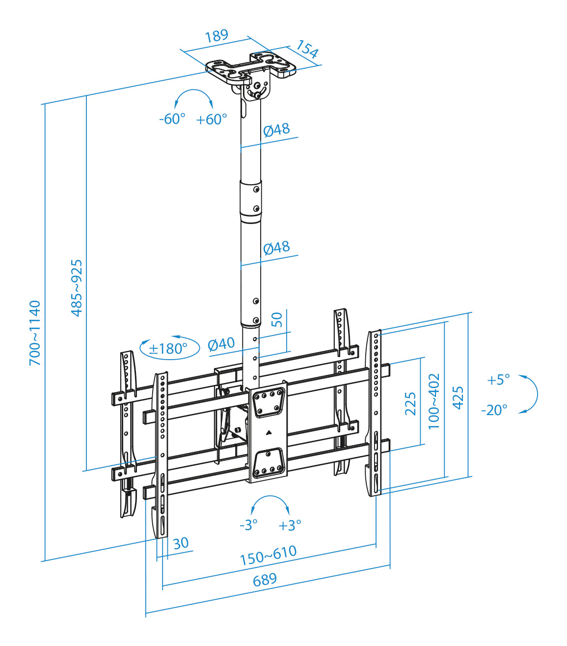 Soporte techo doble Tooq vesa hasta 86 pulgadas 600x400mm max 50kg - pantalla