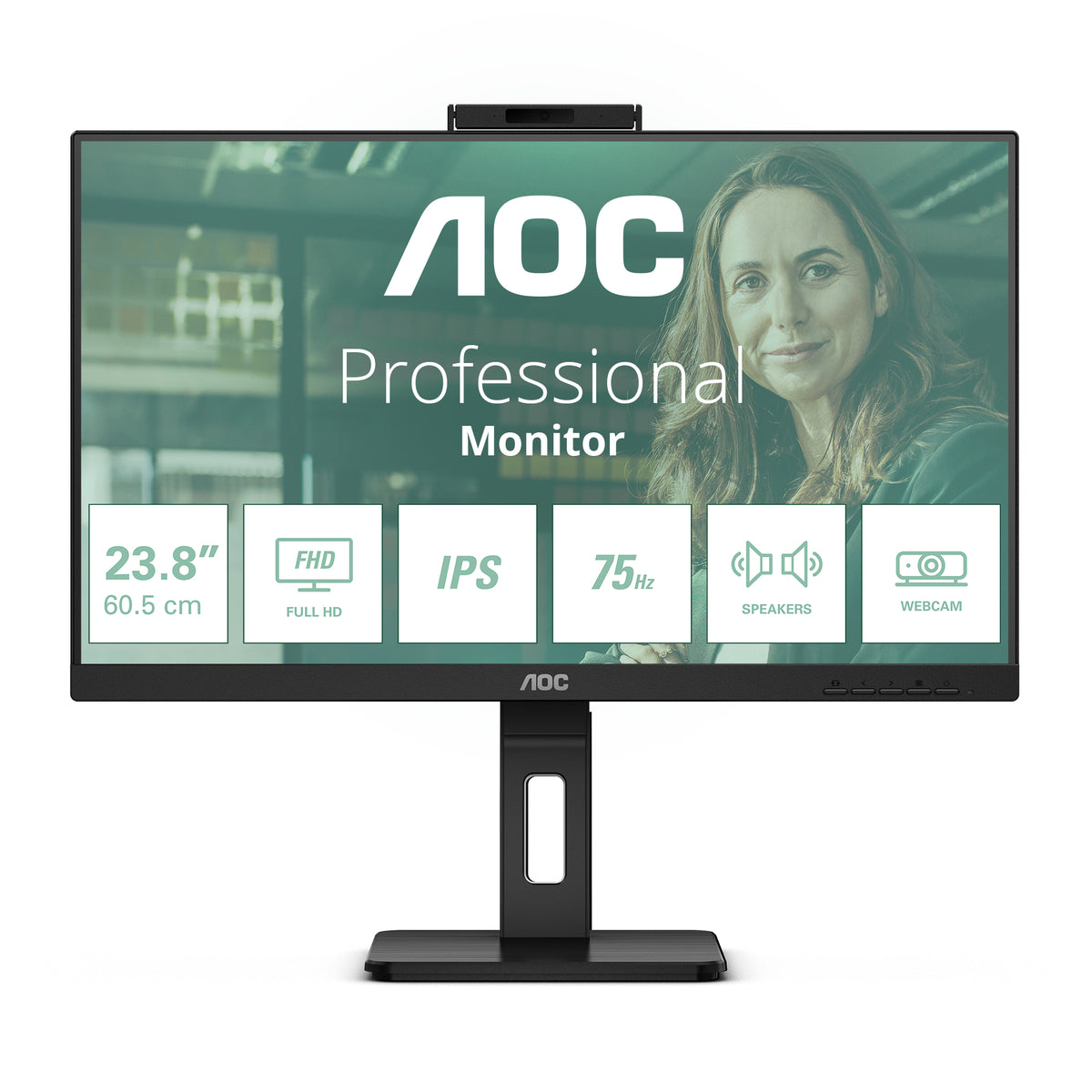 Monitor Profesional AOC 24P3QW 23.8"/ Full HD/ Webcam/ Multimedia/ Regulable en altura/ Negro