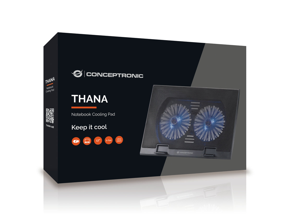 Base refrigeración Conceptronic para portátiles 2 ventiladores 125mm hasta 17 pulgadas