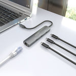 Hub USB Tipo-C Aisens ASUC-4P041-GR/ 3xUSB Tipo-C/ 1xRJ45/ Gris