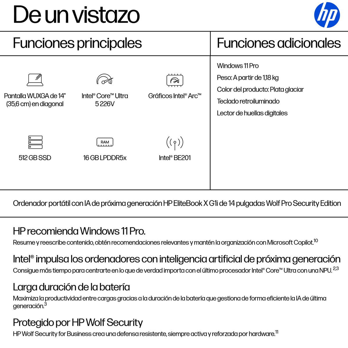 Portatil Hp elitebook x g1i aio 14 pulgadas ultra 5 - 226v · 16GB · SSD 512GB · W11P