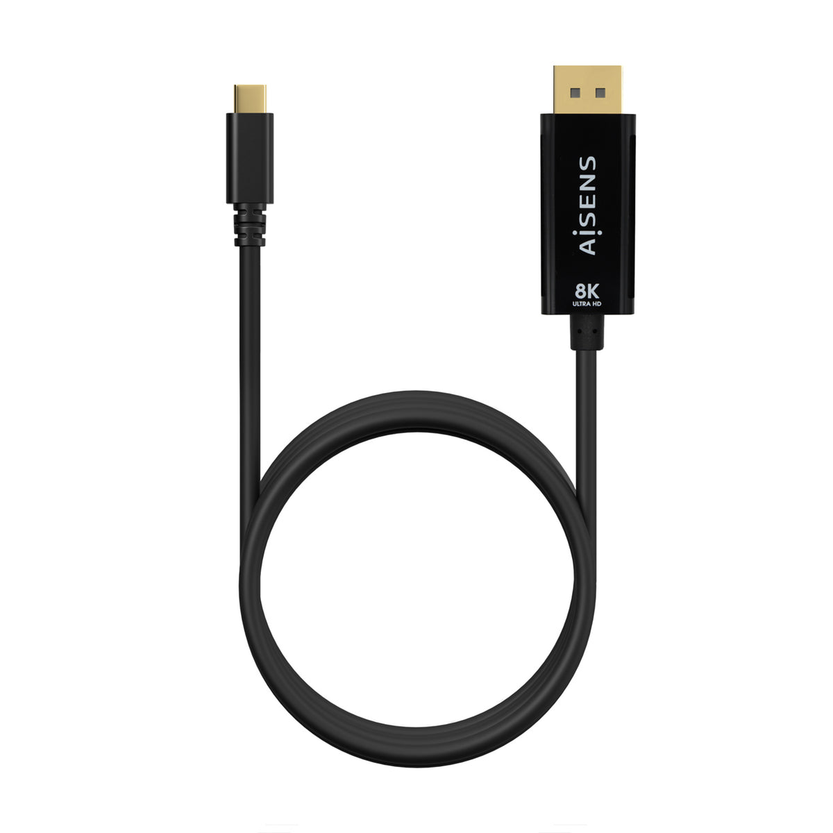 Cable Conversor Aisens A109-0689/ USB Tipo-C Macho - DisplayPort Macho/ Hasta 27W/ 1250Mbps/ 1.8m/ Negro
